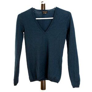 Theory Wool Dark Blue/Green Lightweight V-Neck Pullover Sweater Sz XS